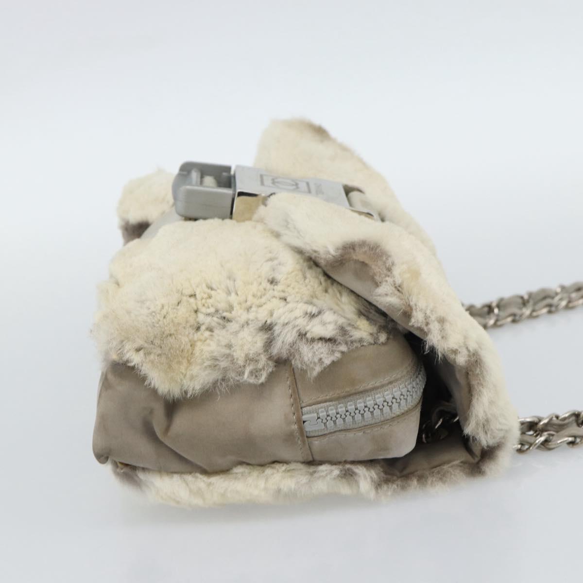 CHANEL Sports Line Chain Shoulder Bag Fur Gray Silver CC Auth 188719