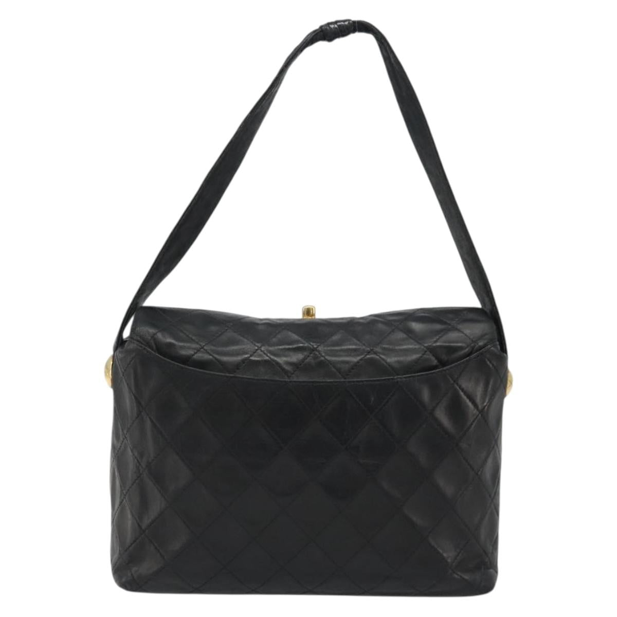 CHANEL Matelasse Chain Shoulder Bag Leather Black Gold CC Auth 188720