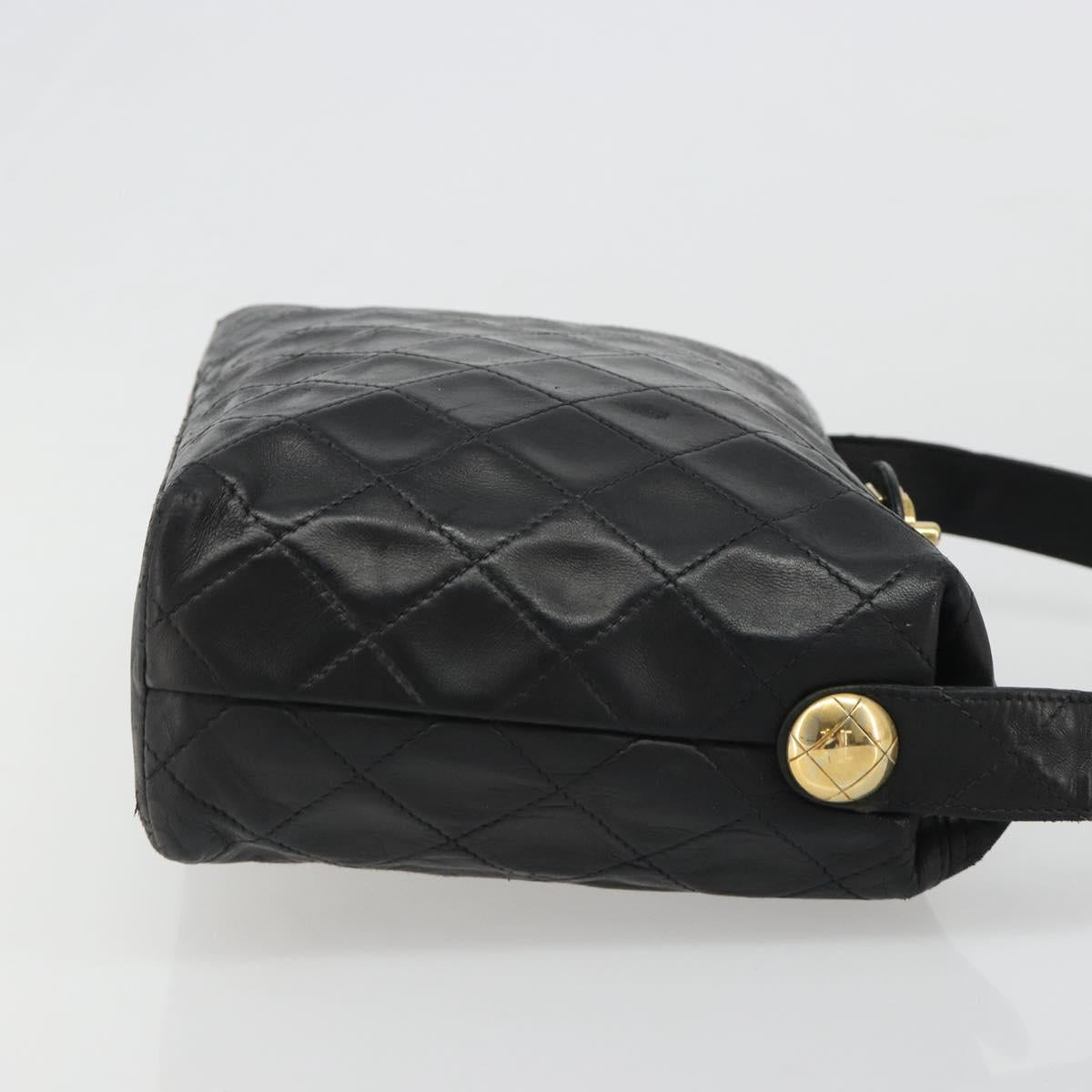 CHANEL Matelasse Chain Shoulder Bag Leather Black Gold CC Auth 188720