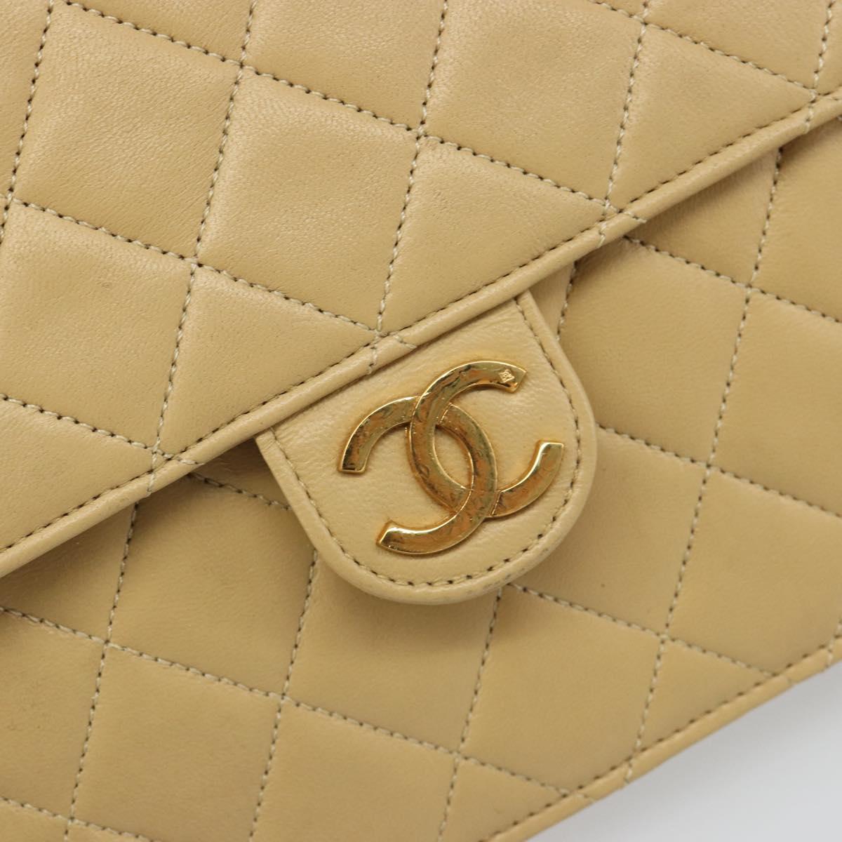 CHANEL Matelasse Chain Shoulder Bag Lamb Skin Beige Gold CC Auth 188721