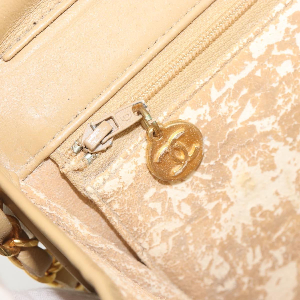 CHANEL Matelasse Chain Shoulder Bag Lamb Skin Beige Gold CC Auth 188721