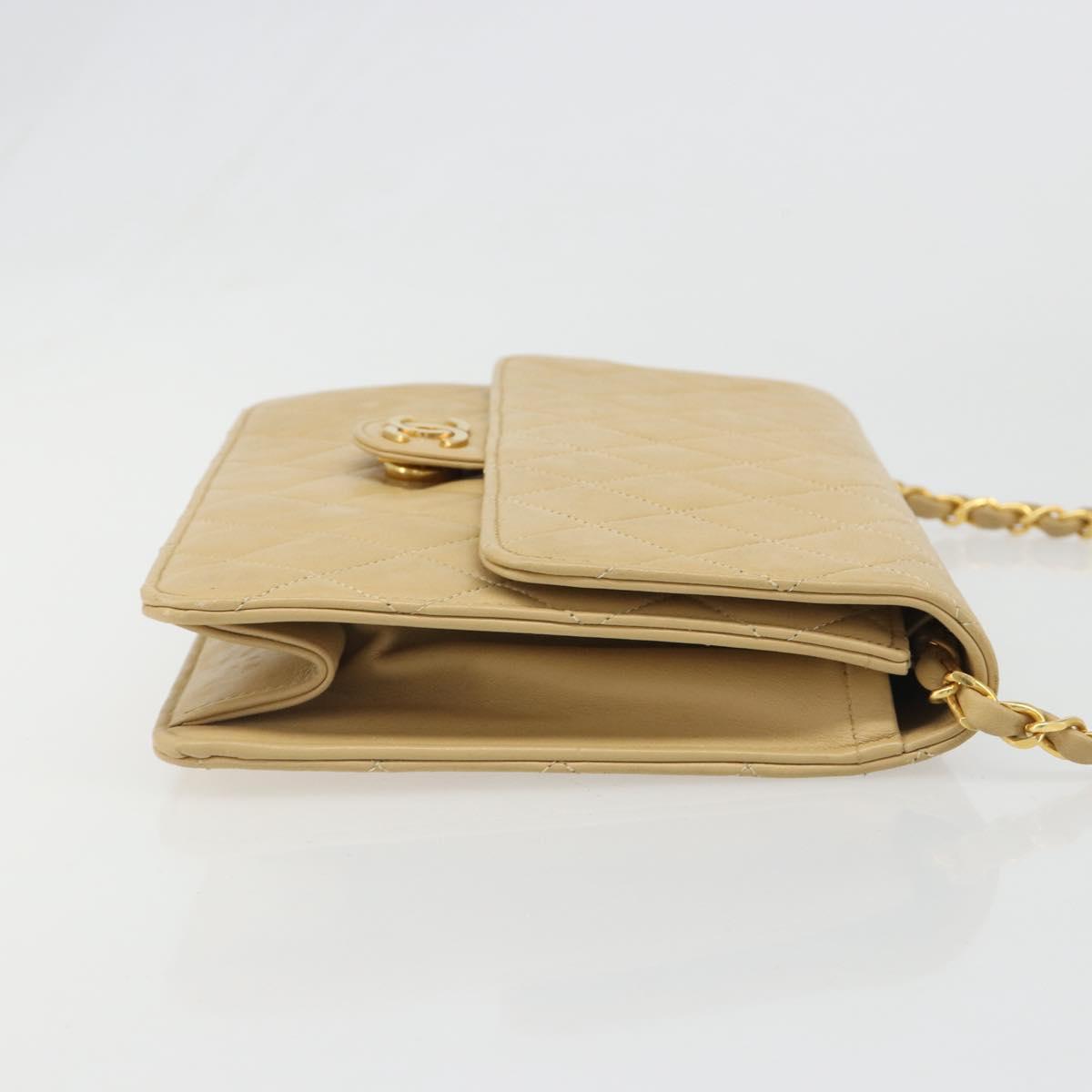 CHANEL Matelasse Chain Shoulder Bag Lamb Skin Beige Gold CC Auth 188721