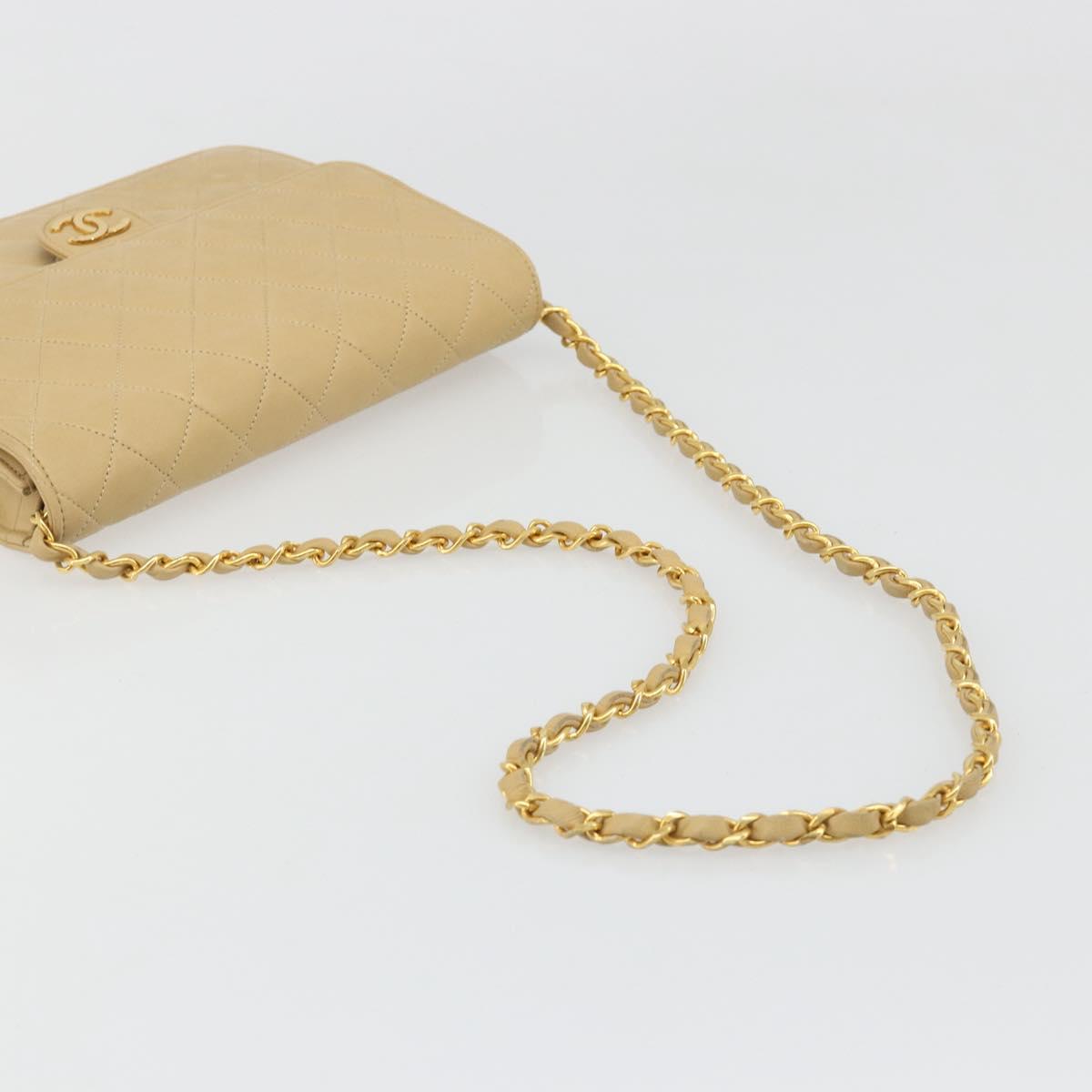 CHANEL Matelasse Chain Shoulder Bag Lamb Skin Beige Gold CC Auth 188721