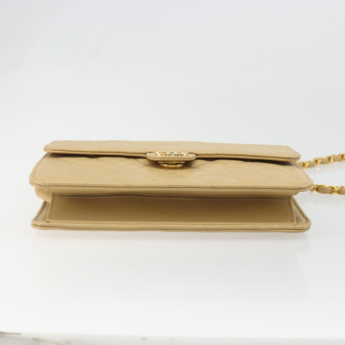 CHANEL Matelasse Chain Shoulder Bag Lamb Skin Beige Gold CC Auth 188721