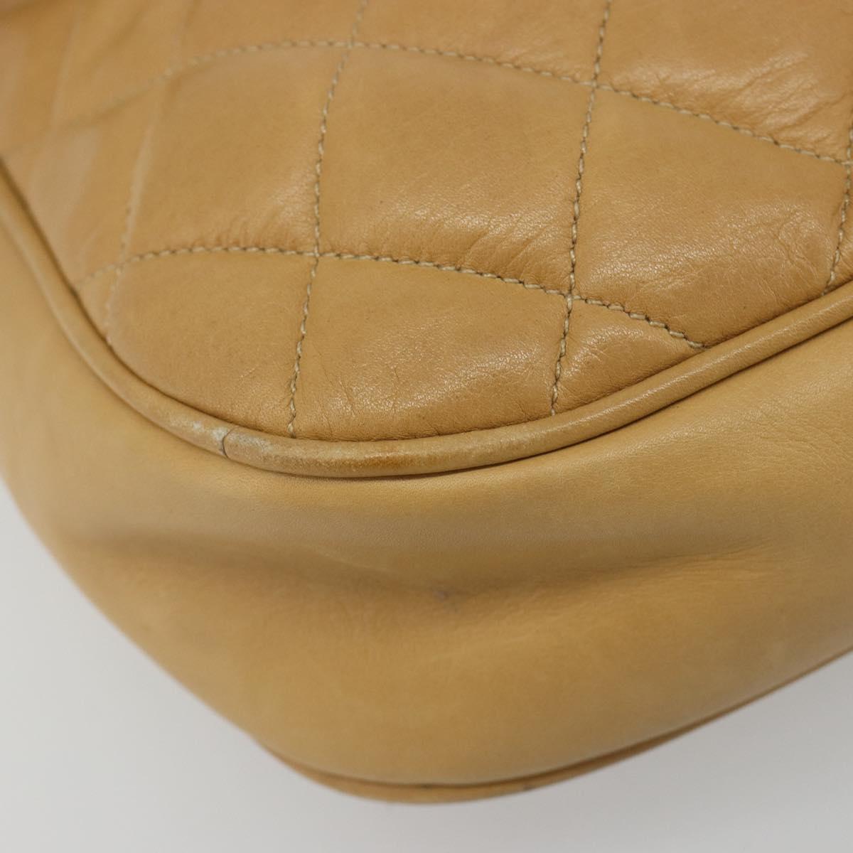CHANEL Matelasse Chain Shoulder Bag Leather Beige Gold CC Auth 188722