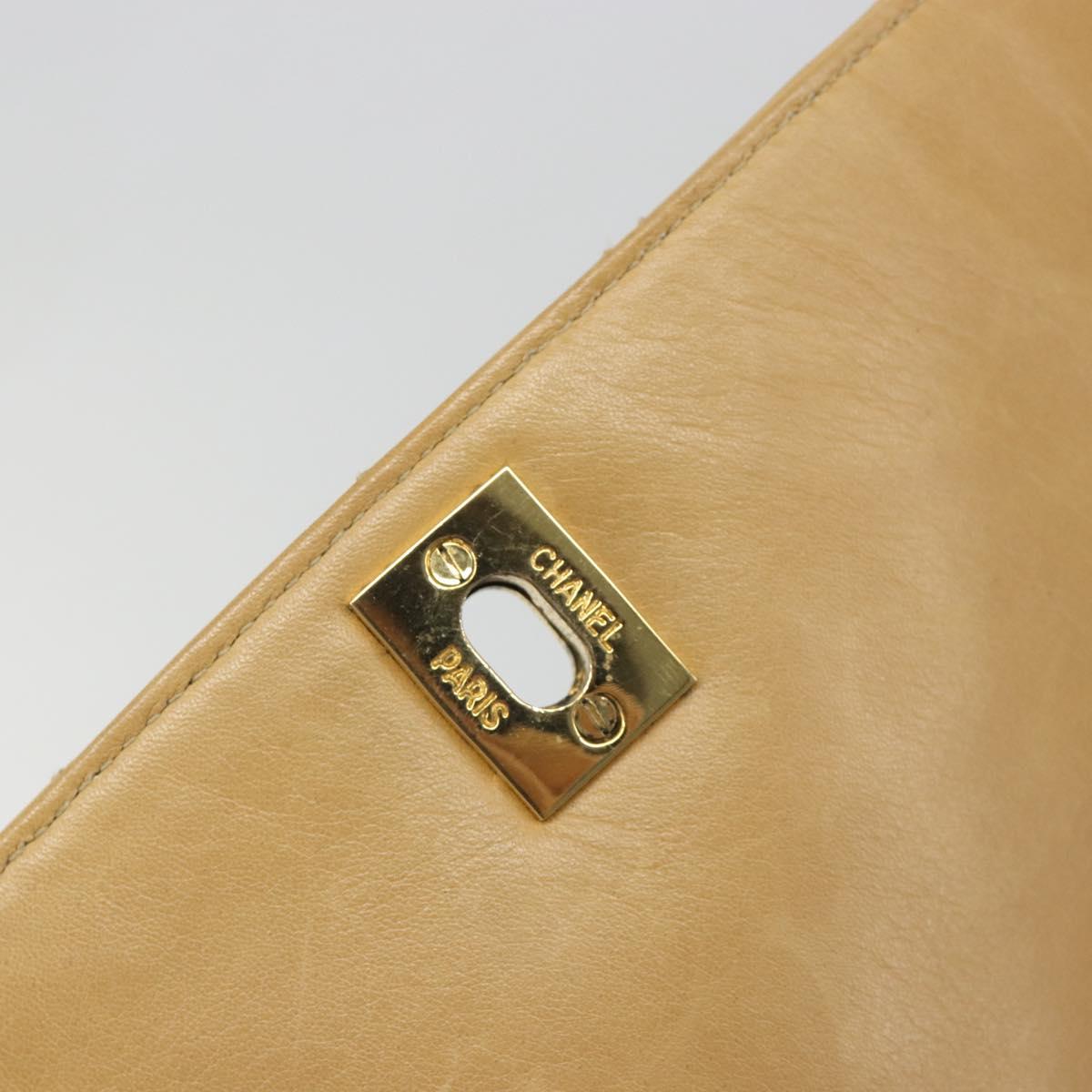 CHANEL Matelasse Chain Shoulder Bag Leather Beige Gold CC Auth 188722
