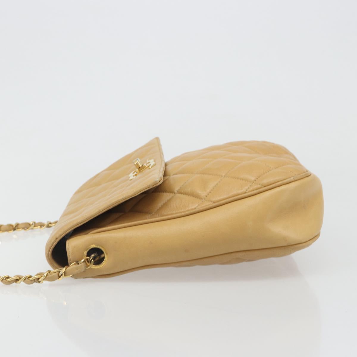 CHANEL Matelasse Chain Shoulder Bag Leather Beige Gold CC Auth 188722