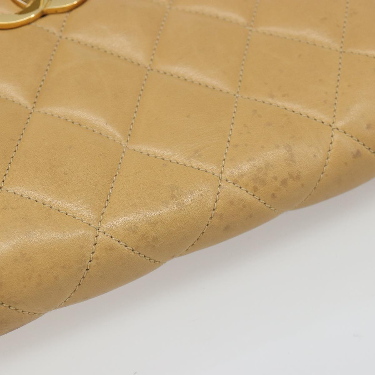 CHANEL Matelasse Chain Shoulder Bag Leather Beige Gold CC Auth 188722