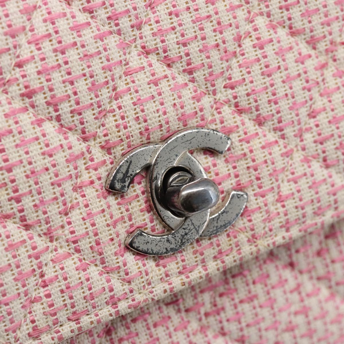 CHANEL Matelasse Chain Shoulder Bag Canvas Pink Silver CC Auth 188723V