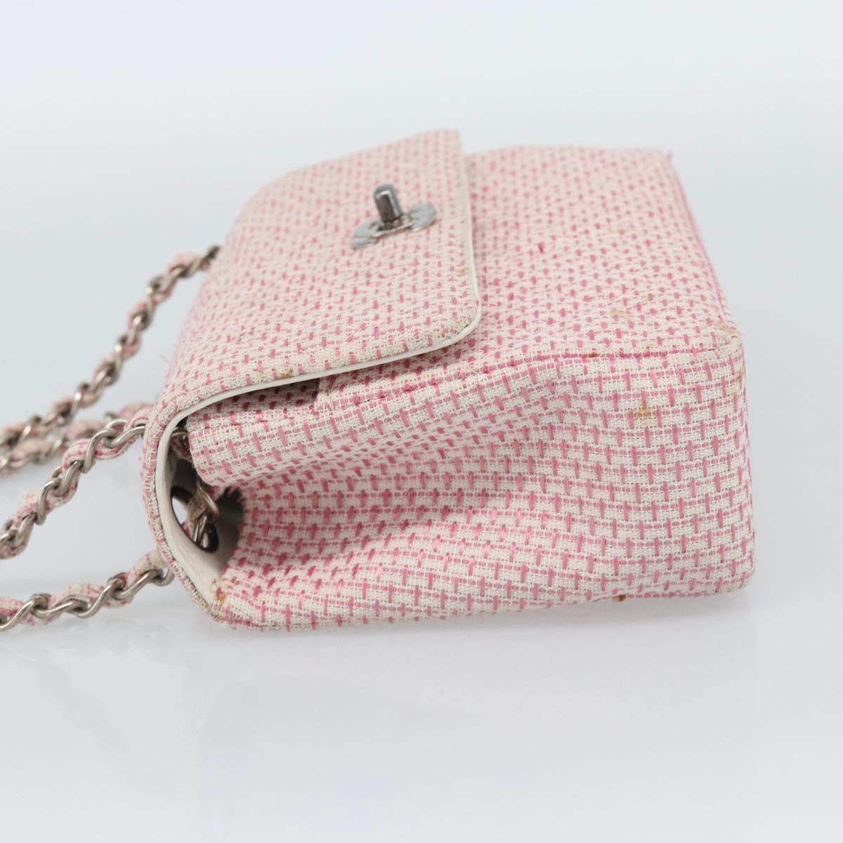 CHANEL Matelasse Chain Shoulder Bag Canvas Pink Silver CC Auth 188723V