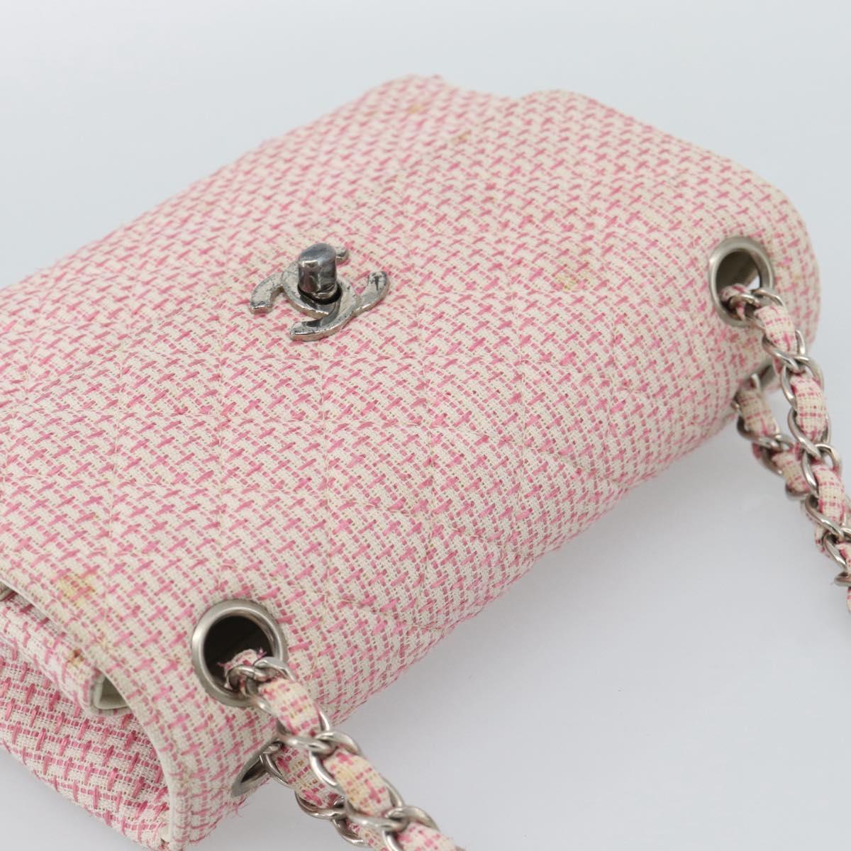 CHANEL Matelasse Chain Shoulder Bag Canvas Pink Silver CC Auth 188723V