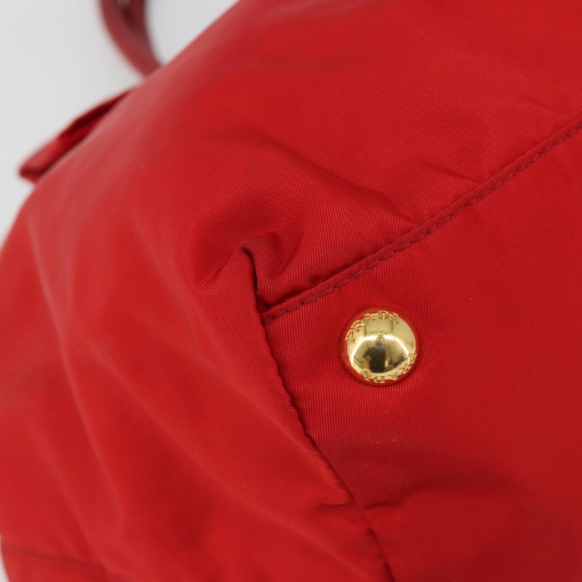 PRADA Ribbon Hand Bag Nylon Red Gold Auth 188725A