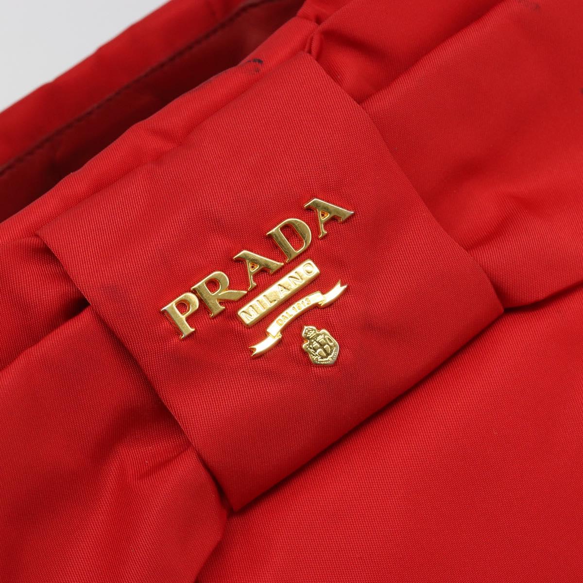 PRADA Ribbon Hand Bag Nylon Red Gold Auth 188725A