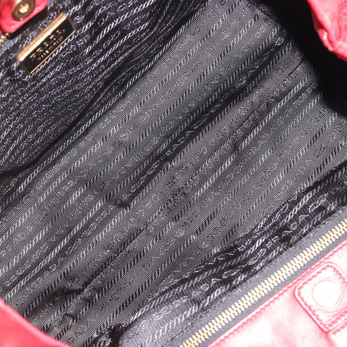 PRADA Ribbon Hand Bag Nylon Red Gold Auth 188725A