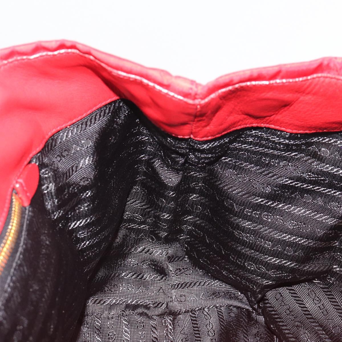 PRADA Ribbon Hand Bag Nylon Red Gold Auth 188725A