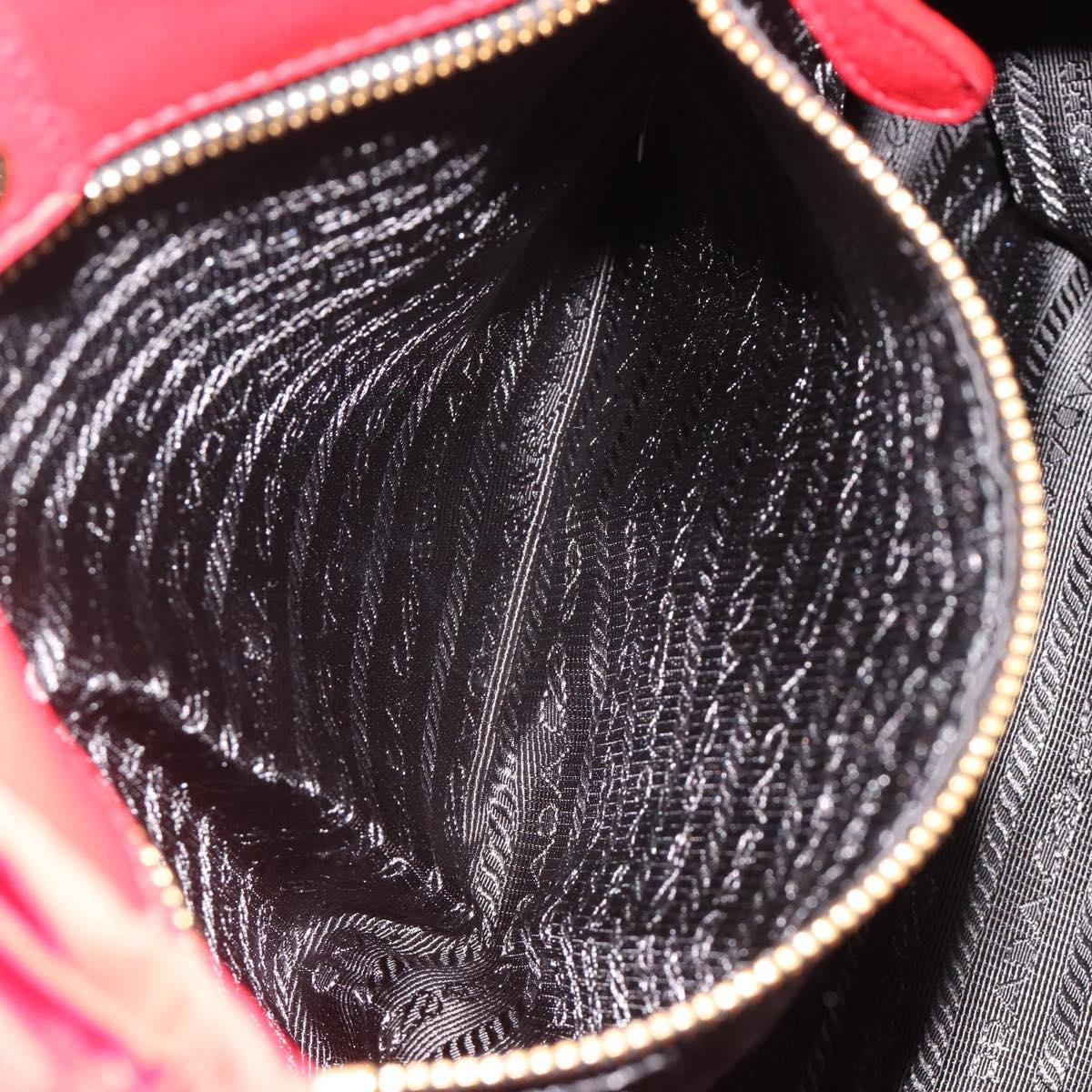 PRADA Ribbon Hand Bag Nylon Red Gold Auth 188725A
