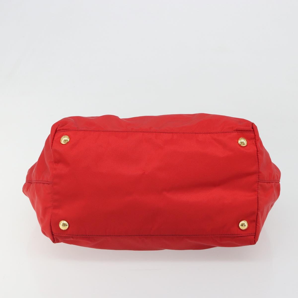PRADA Ribbon Hand Bag Nylon Red Gold Auth 188725A