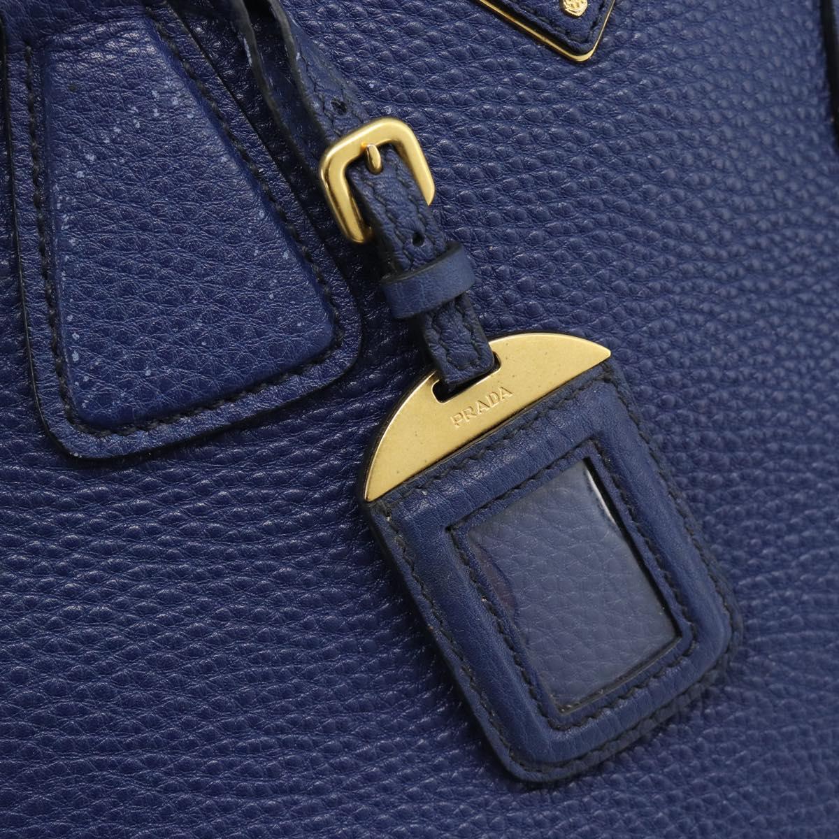 PRADA Hand Bag Vittero Dino Leather 2way Blue Gold Auth 188726