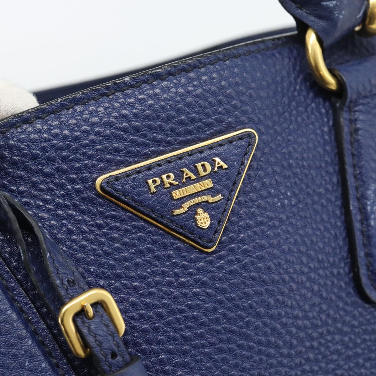PRADA Hand Bag Vittero Dino Leather 2way Blue Gold Auth 188726