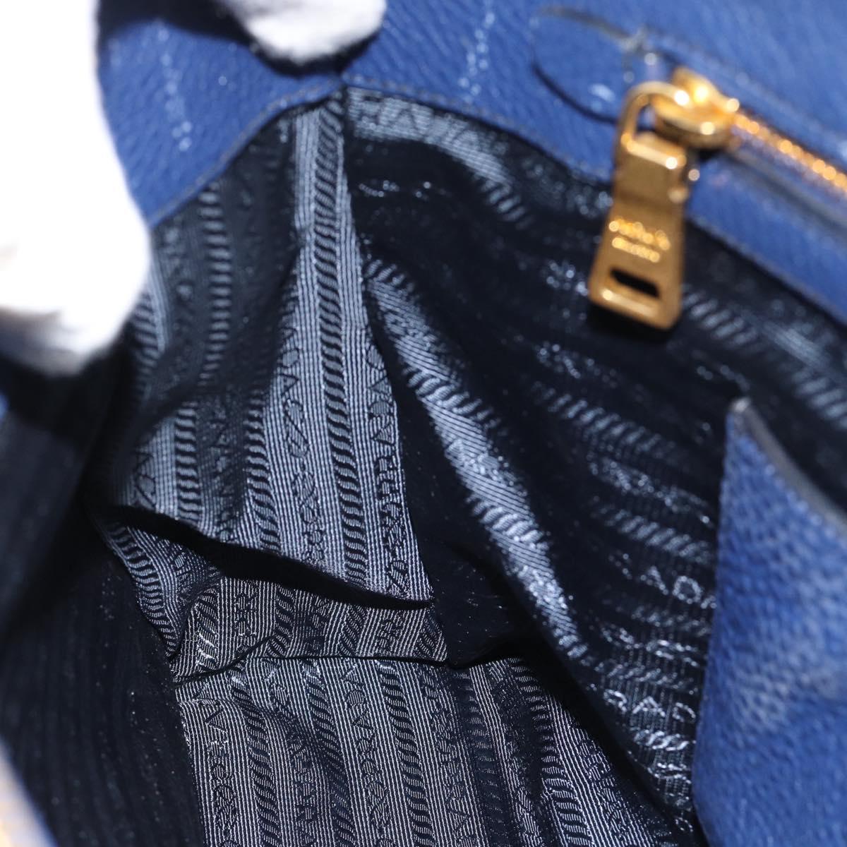 PRADA Hand Bag Vittero Dino Leather 2way Blue Gold Auth 188726