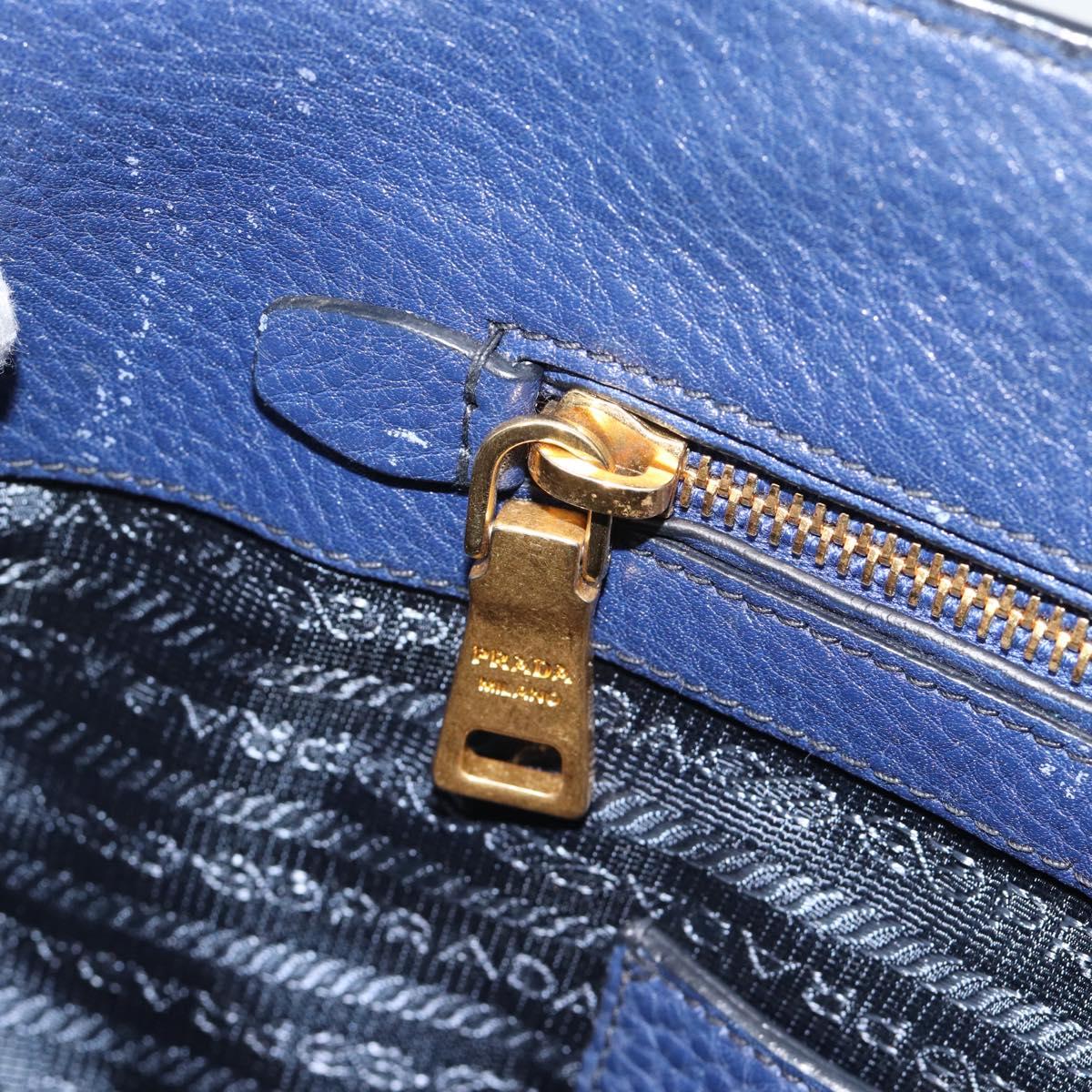 PRADA Hand Bag Vittero Dino Leather 2way Blue Gold Auth 188726