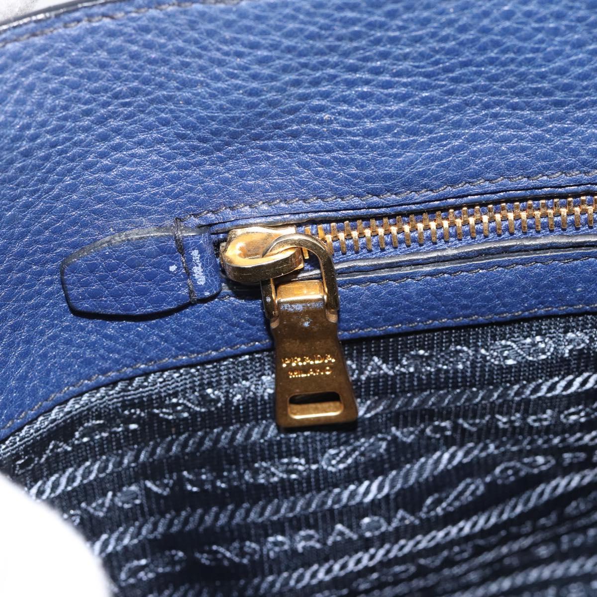 PRADA Hand Bag Vittero Dino Leather 2way Blue Gold Auth 188726