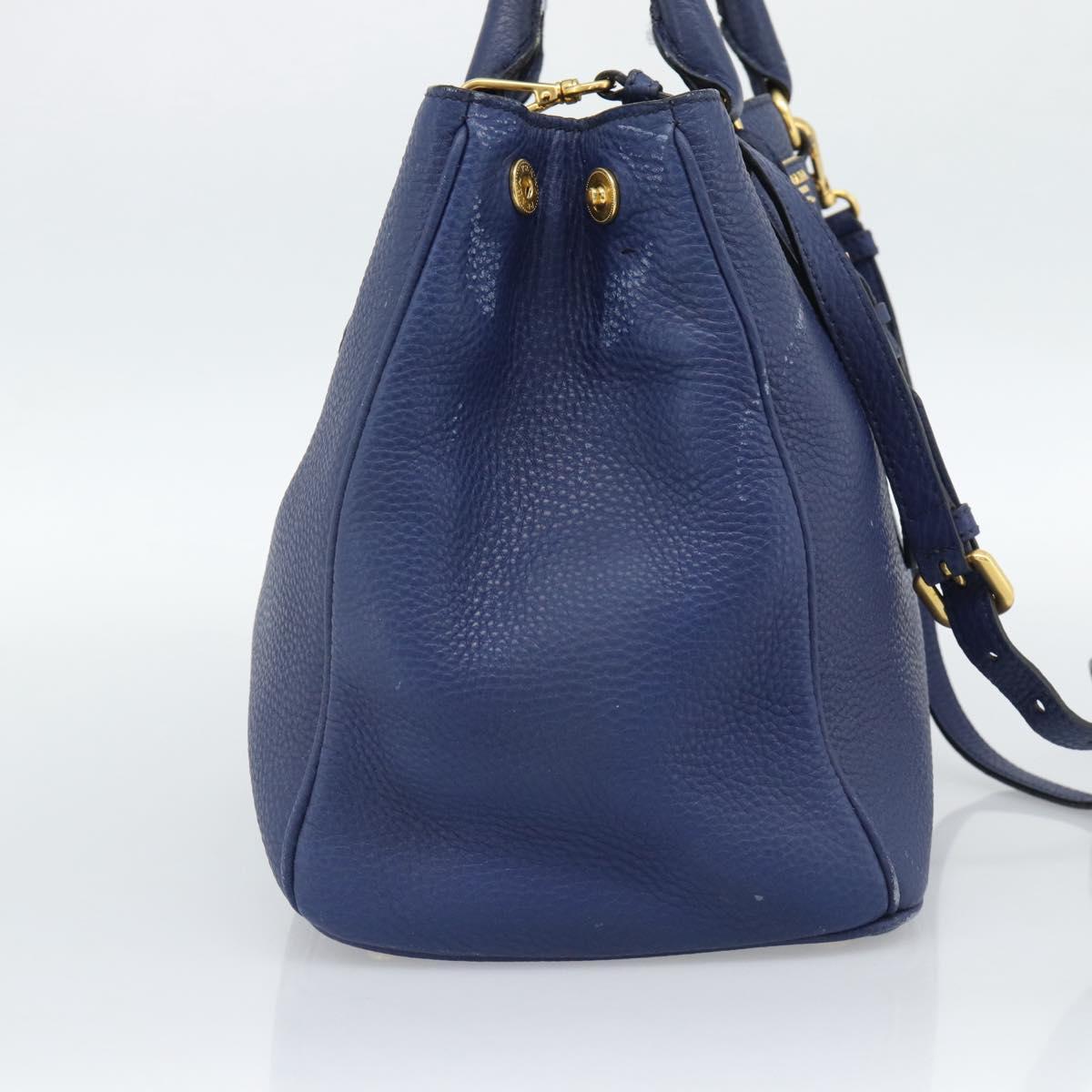 PRADA Hand Bag Vittero Dino Leather 2way Blue Gold Auth 188726