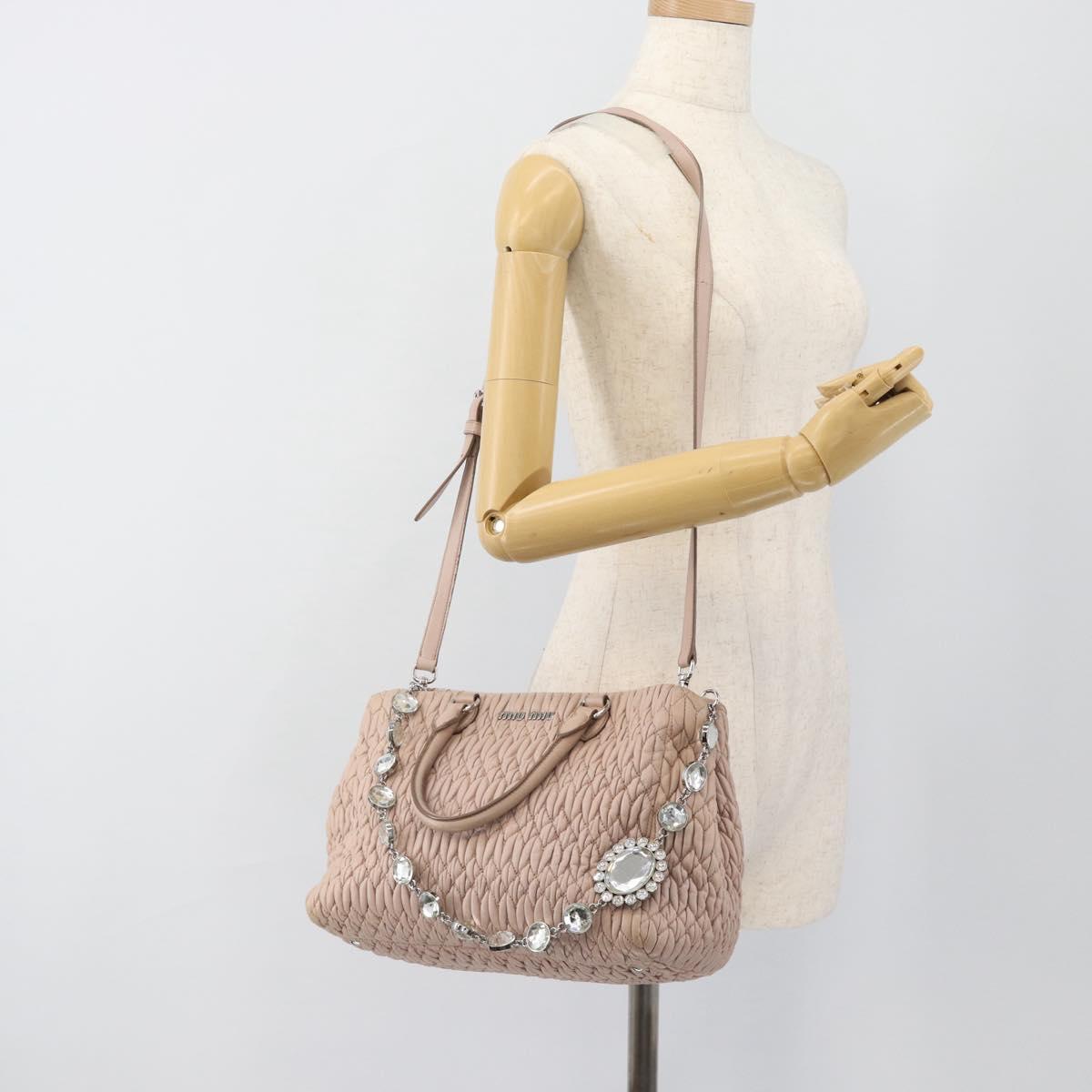Miu Miu Matelasse Chain Shoulder Bag Leather 2way Pink Silver Auth 188727