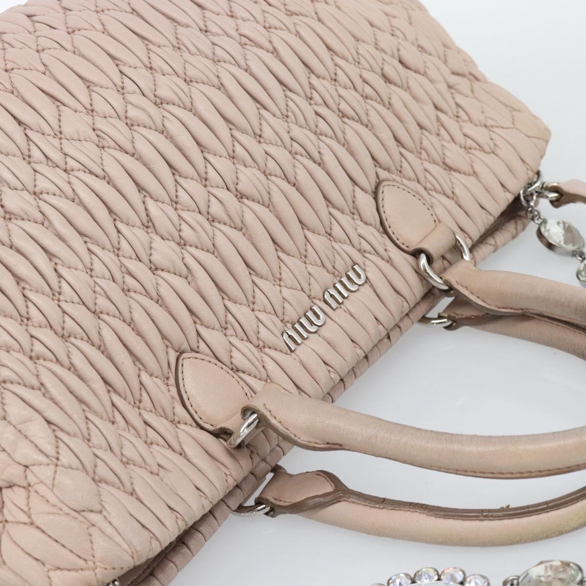 Miu Miu Matelasse Chain Shoulder Bag Leather 2way Pink Silver Auth 188727