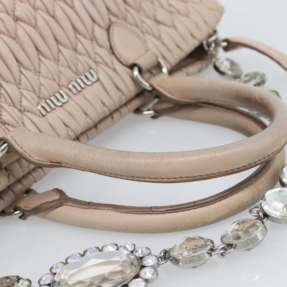 Miu Miu Matelasse Chain Shoulder Bag Leather 2way Pink Silver Auth 188727