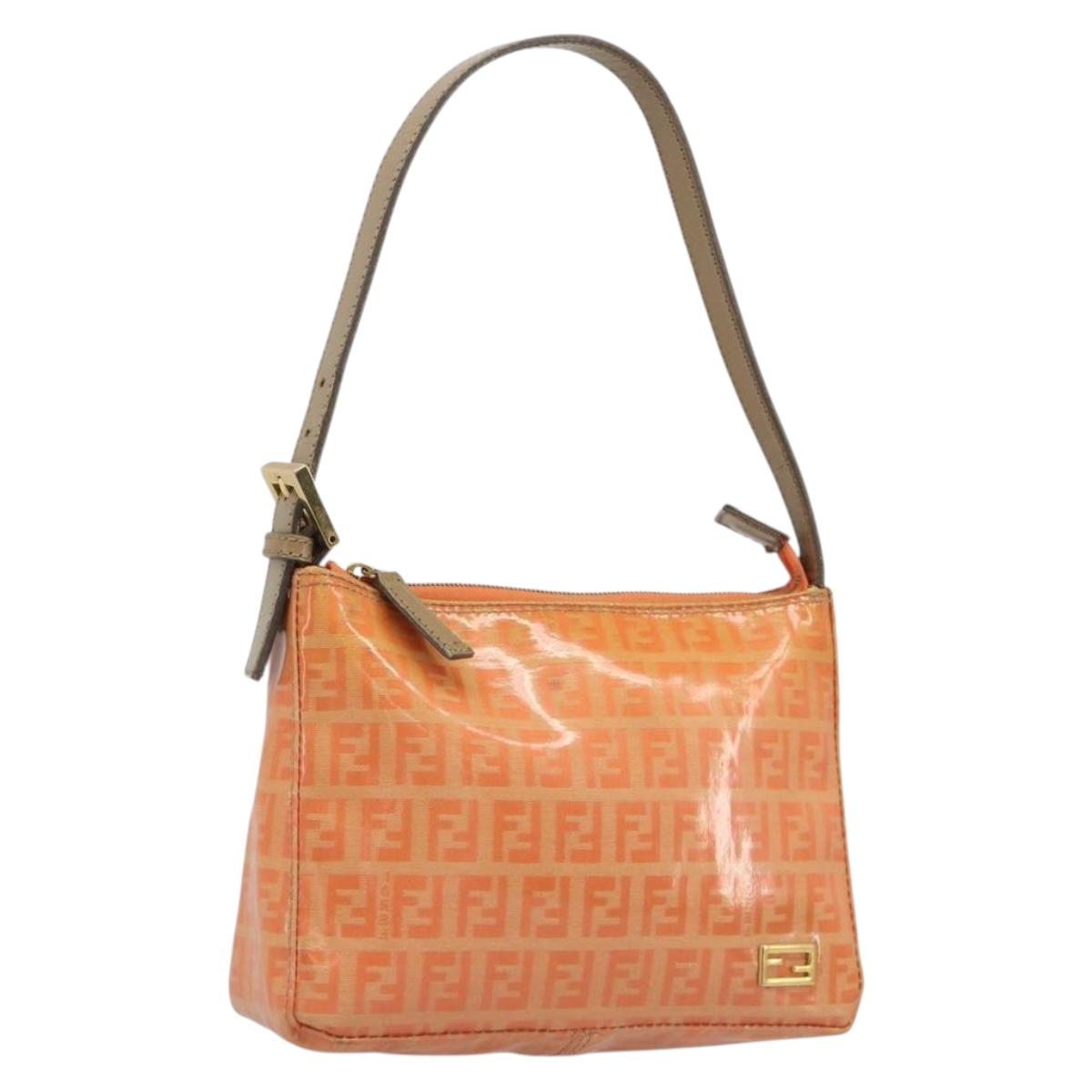 FENDI Zucchino Canvas Hand Pouch Coated Canvas Orange Gold Auth 188729