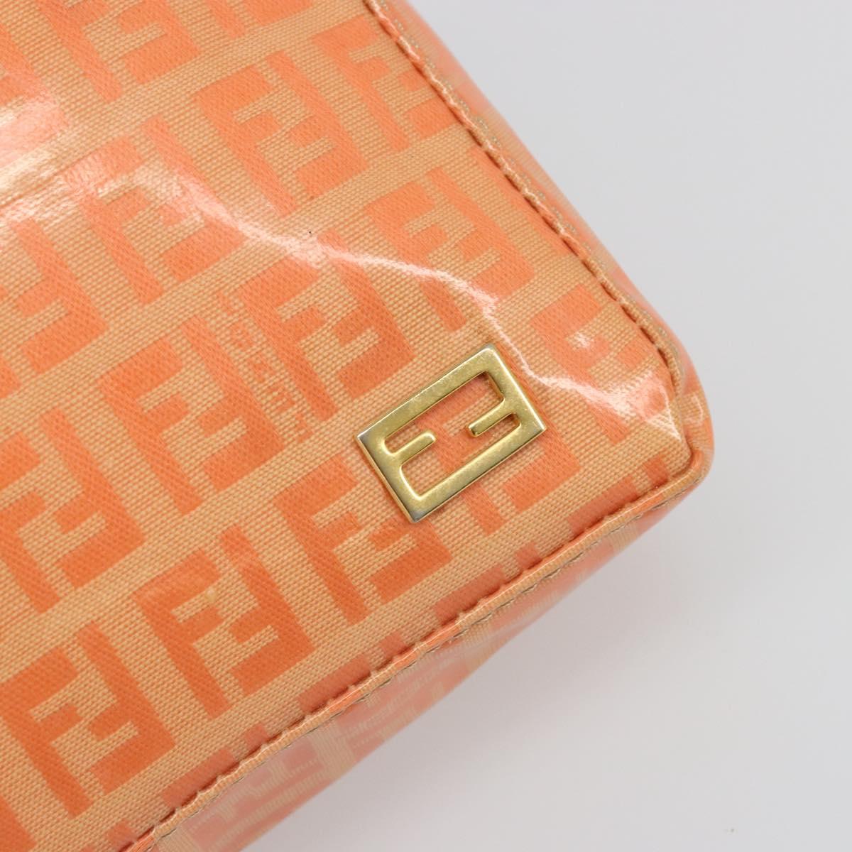 FENDI Zucchino Canvas Hand Pouch Coated Canvas Orange Gold Auth 188729
