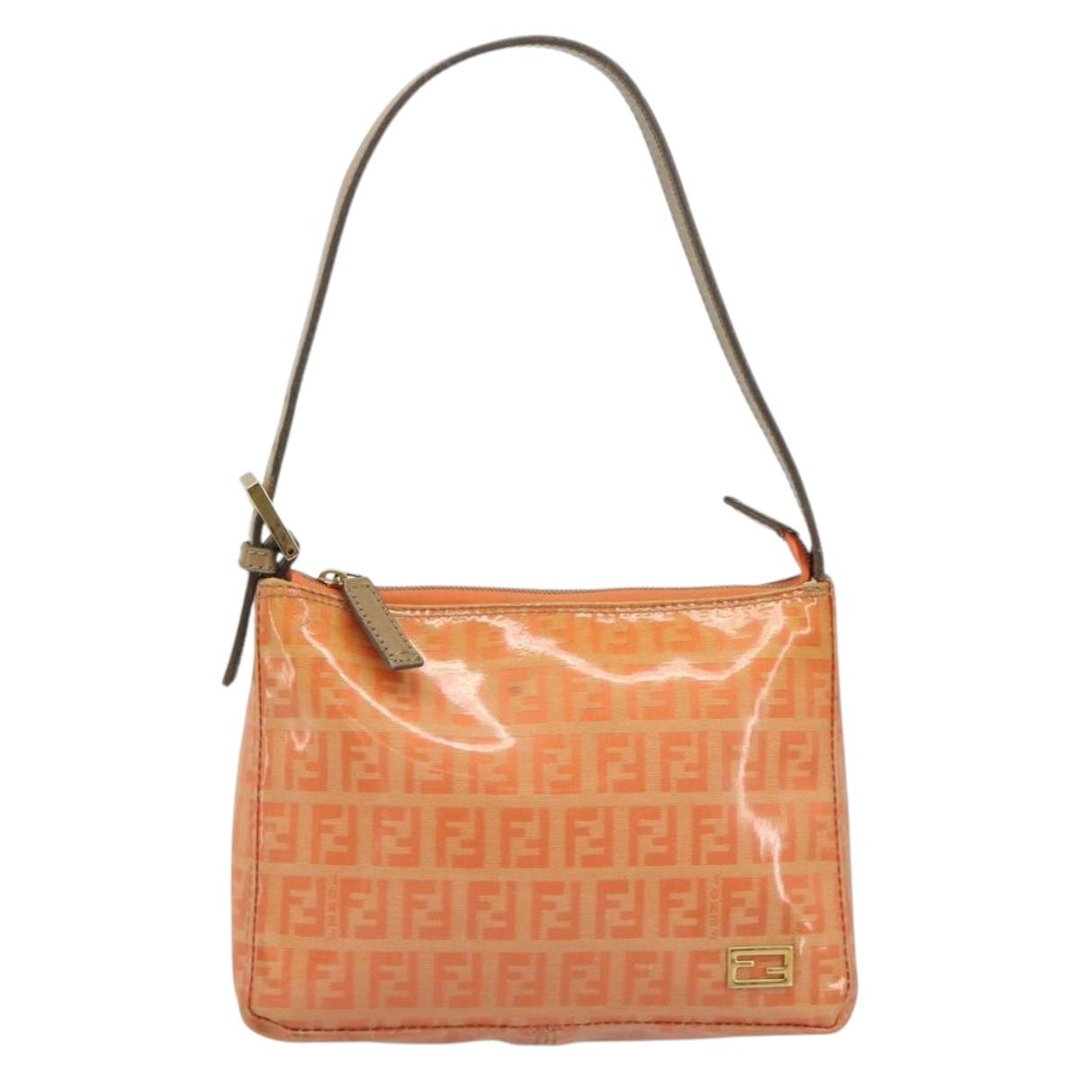 FENDI Zucchino Canvas Hand Pouch Coated Canvas Orange Gold Auth 188729