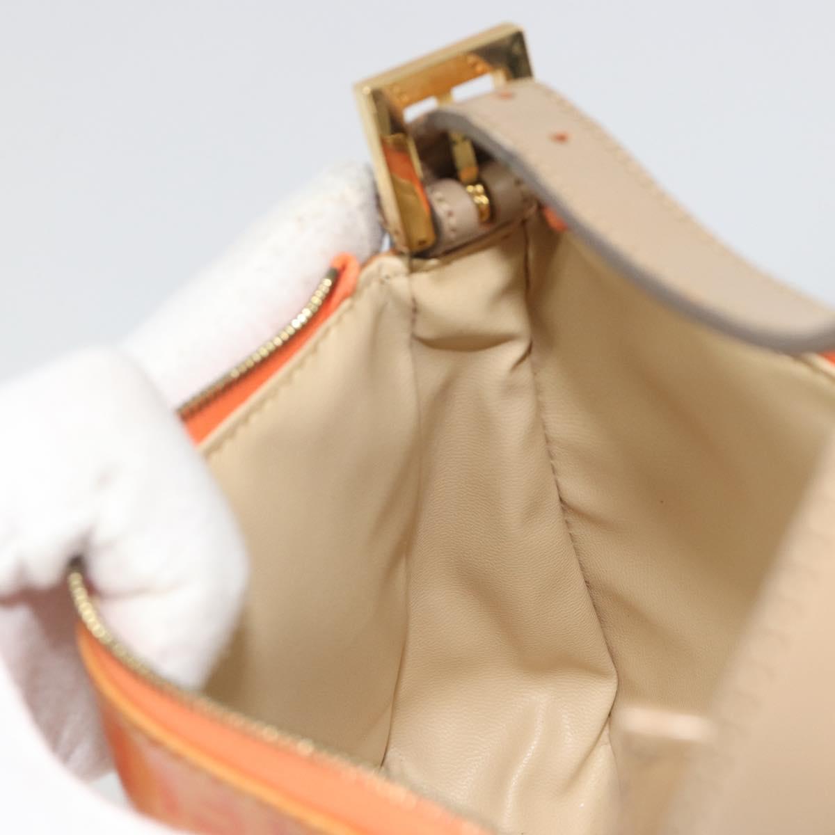 FENDI Zucchino Canvas Hand Pouch Coated Canvas Orange Gold Auth 188729