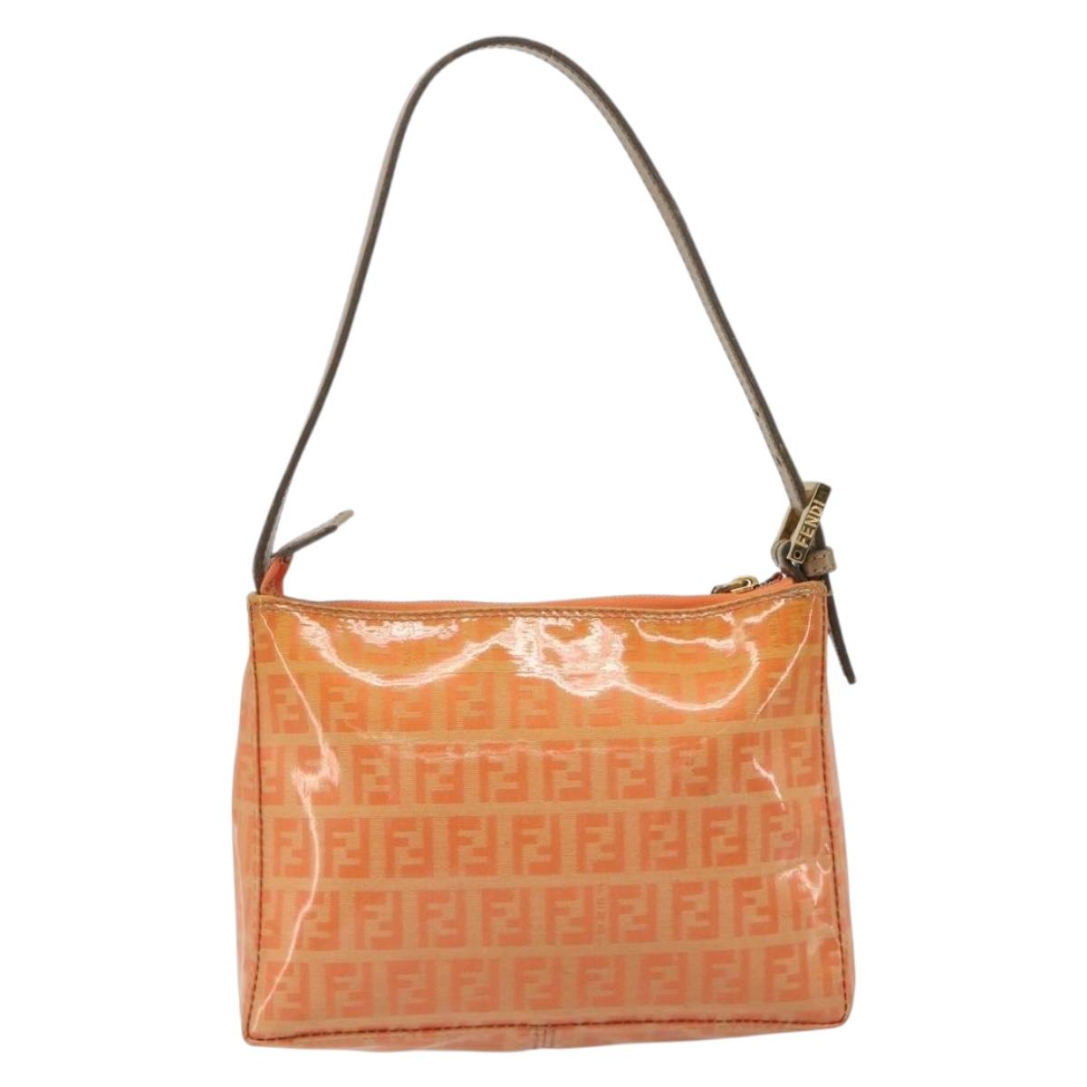 FENDI Zucchino Canvas Hand Pouch Coated Canvas Orange Gold Auth 188729