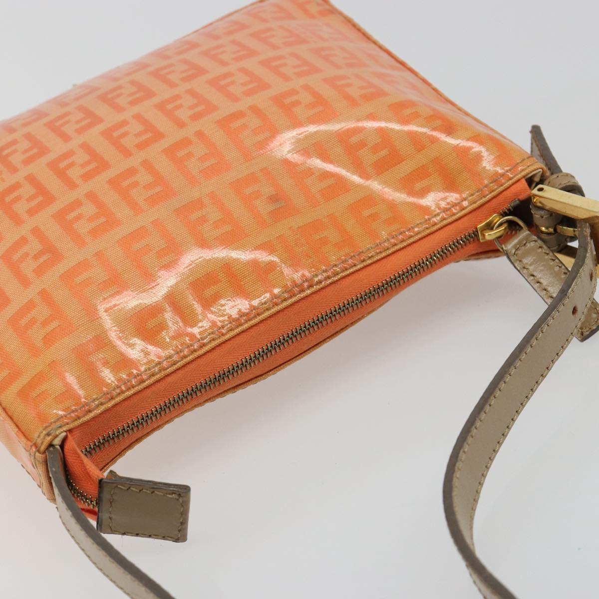 FENDI Zucchino Canvas Hand Pouch Coated Canvas Orange Gold Auth 188729
