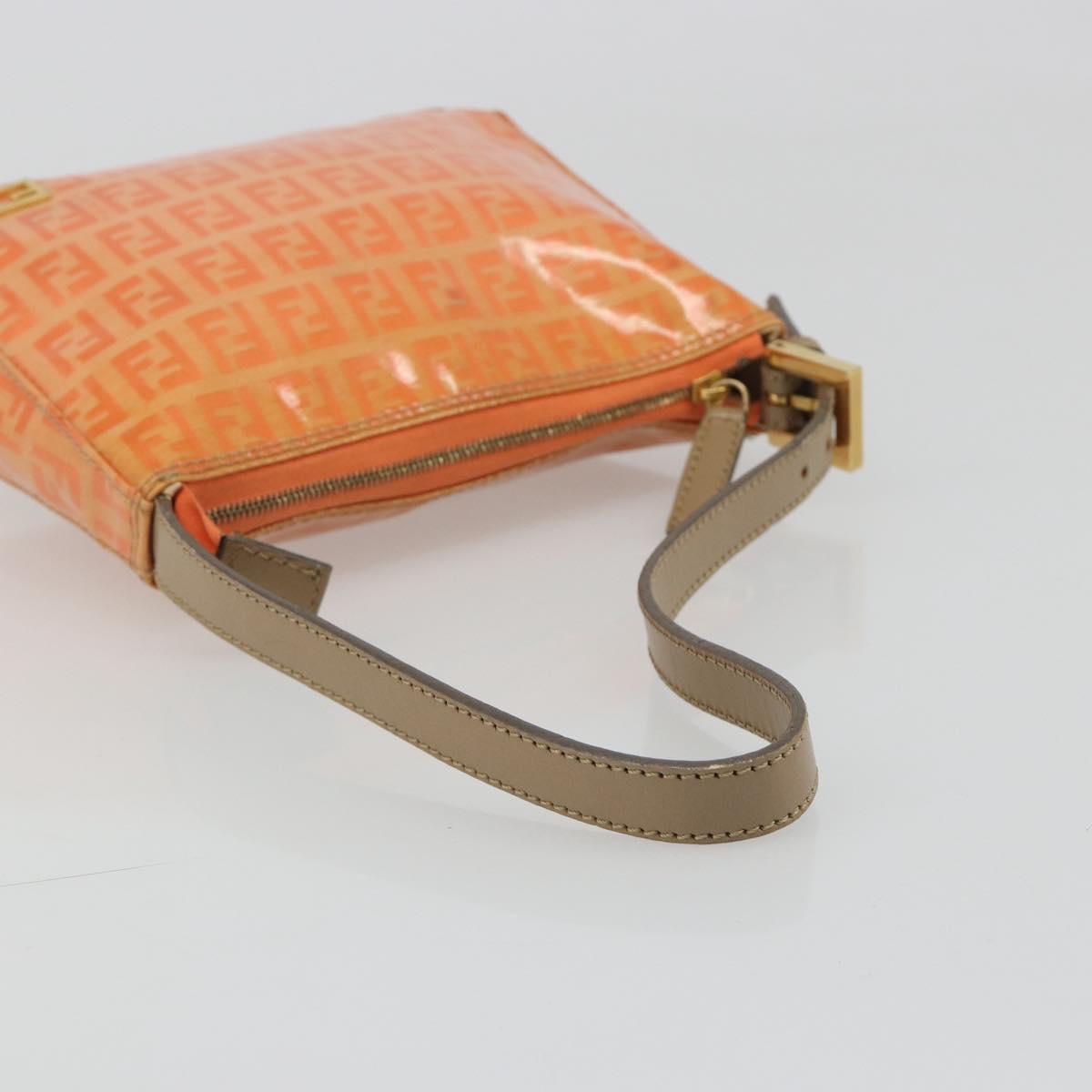 FENDI Zucchino Canvas Hand Pouch Coated Canvas Orange Gold Auth 188729