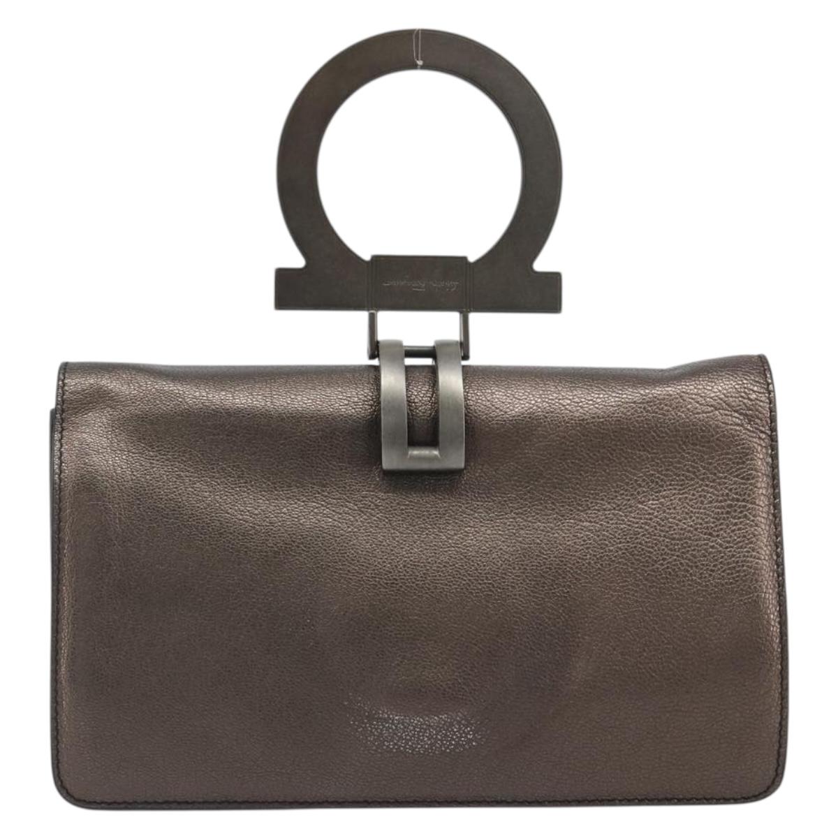 Salvatore Ferragamo Gancini Hand Bag Leather Gray Auth 188730A