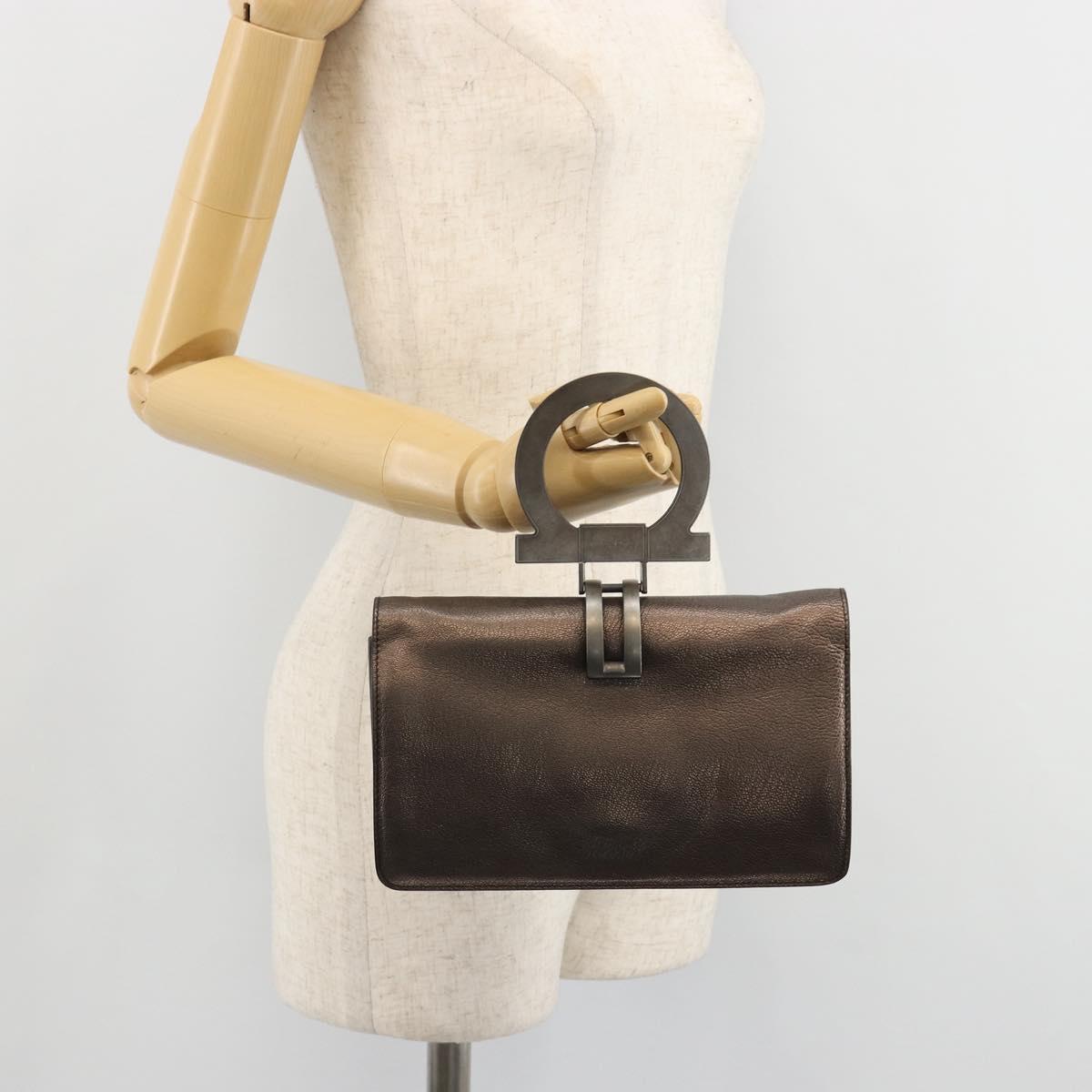 Salvatore Ferragamo Gancini Hand Bag Leather Gray Auth 188730A