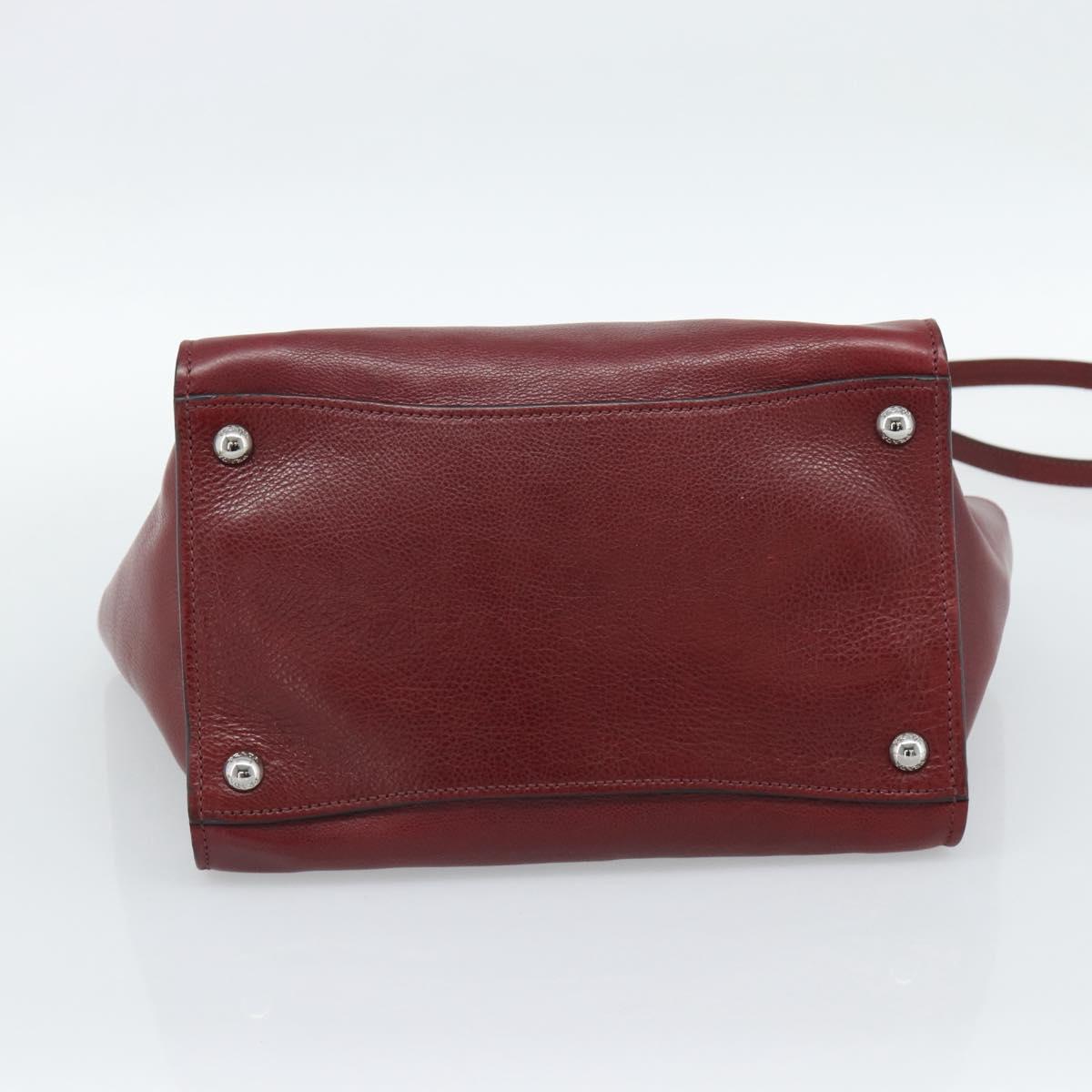 PRADA Hand Bag Leather 2way Red Silver Auth 188750M