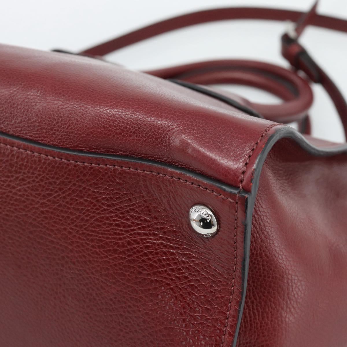 PRADA Hand Bag Leather 2way Red Silver Auth 188750M
