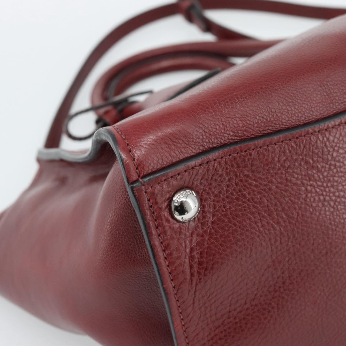 PRADA Hand Bag Leather 2way Red Silver Auth 188750M