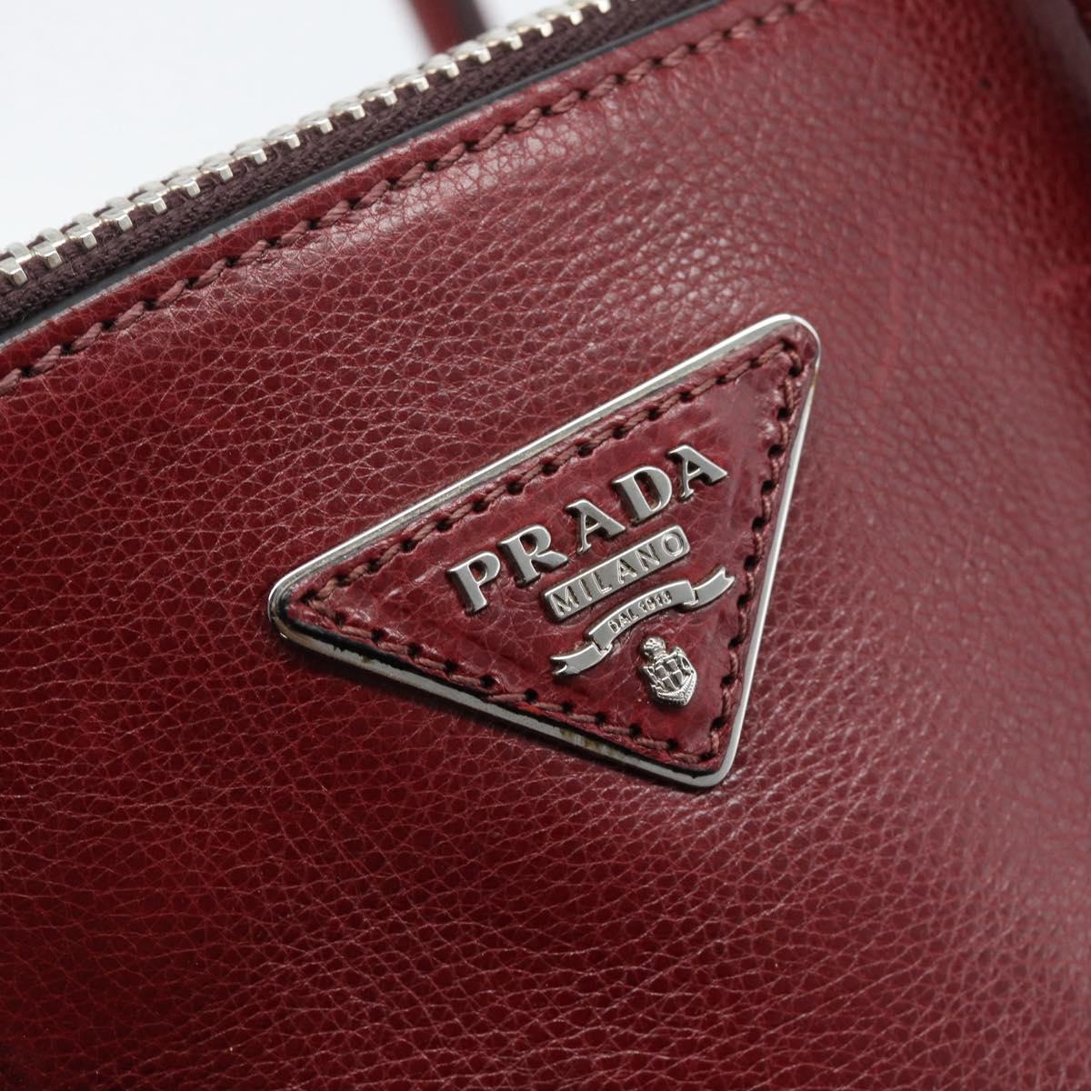 PRADA Hand Bag Leather 2way Red Silver Auth 188750M