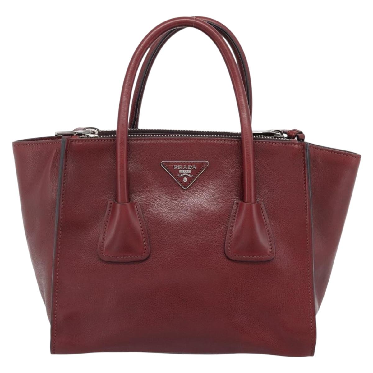 PRADA Hand Bag Leather 2way Red Silver Auth 188750M