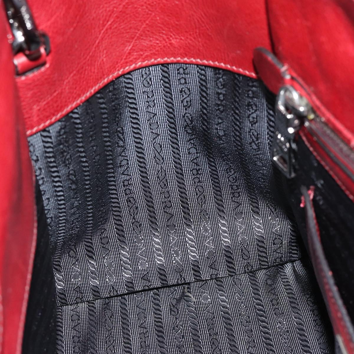 PRADA Hand Bag Leather 2way Red Silver Auth 188750M