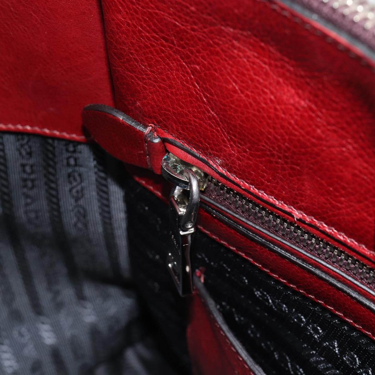 PRADA Hand Bag Leather 2way Red Silver Auth 188750M