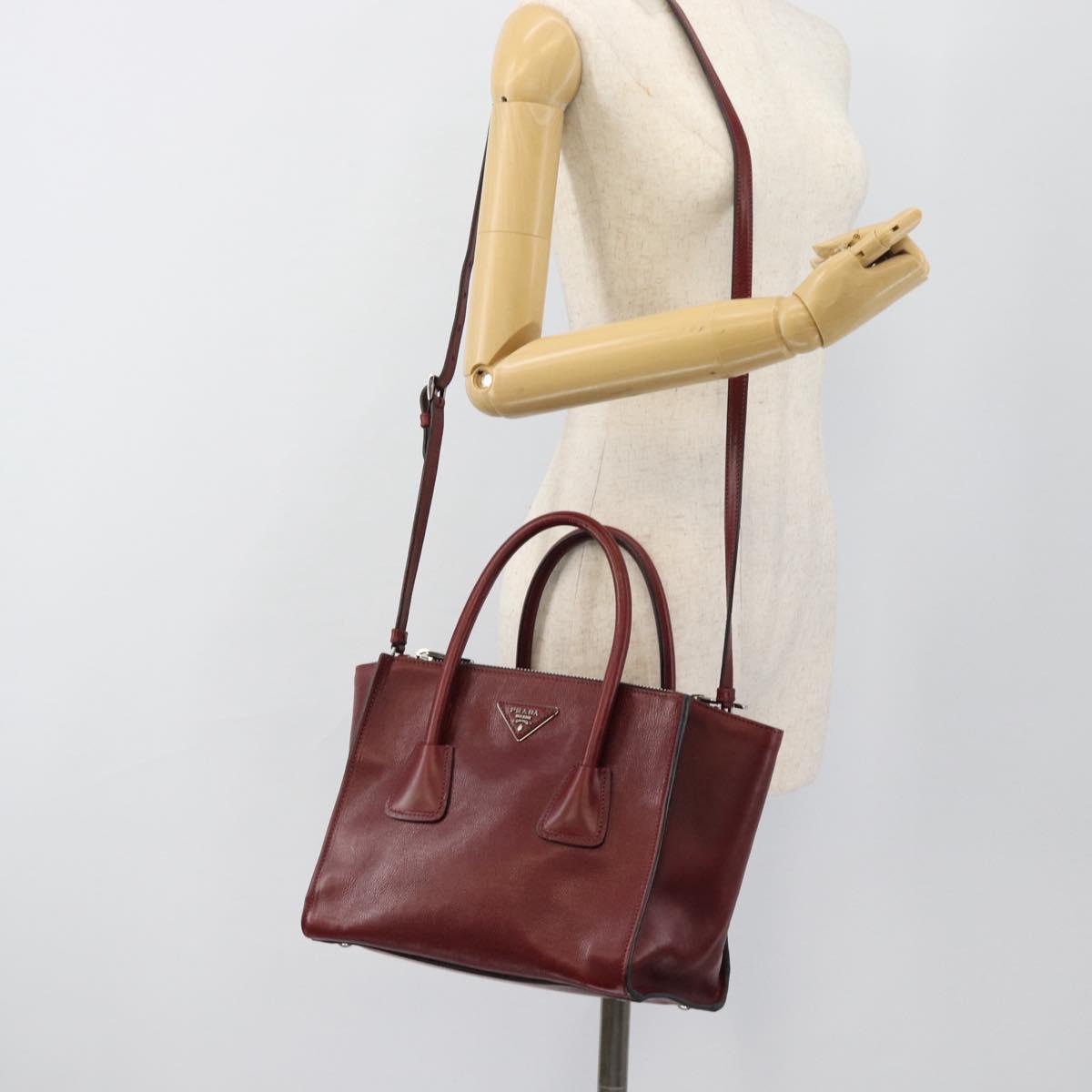 PRADA Hand Bag Leather 2way Red Silver Auth 188750M