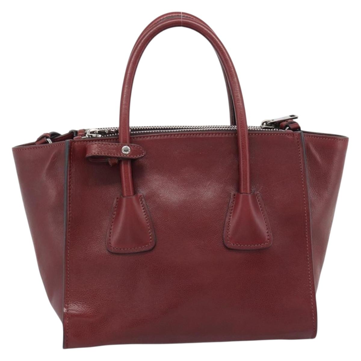 PRADA Hand Bag Leather 2way Red Silver Auth 188750M