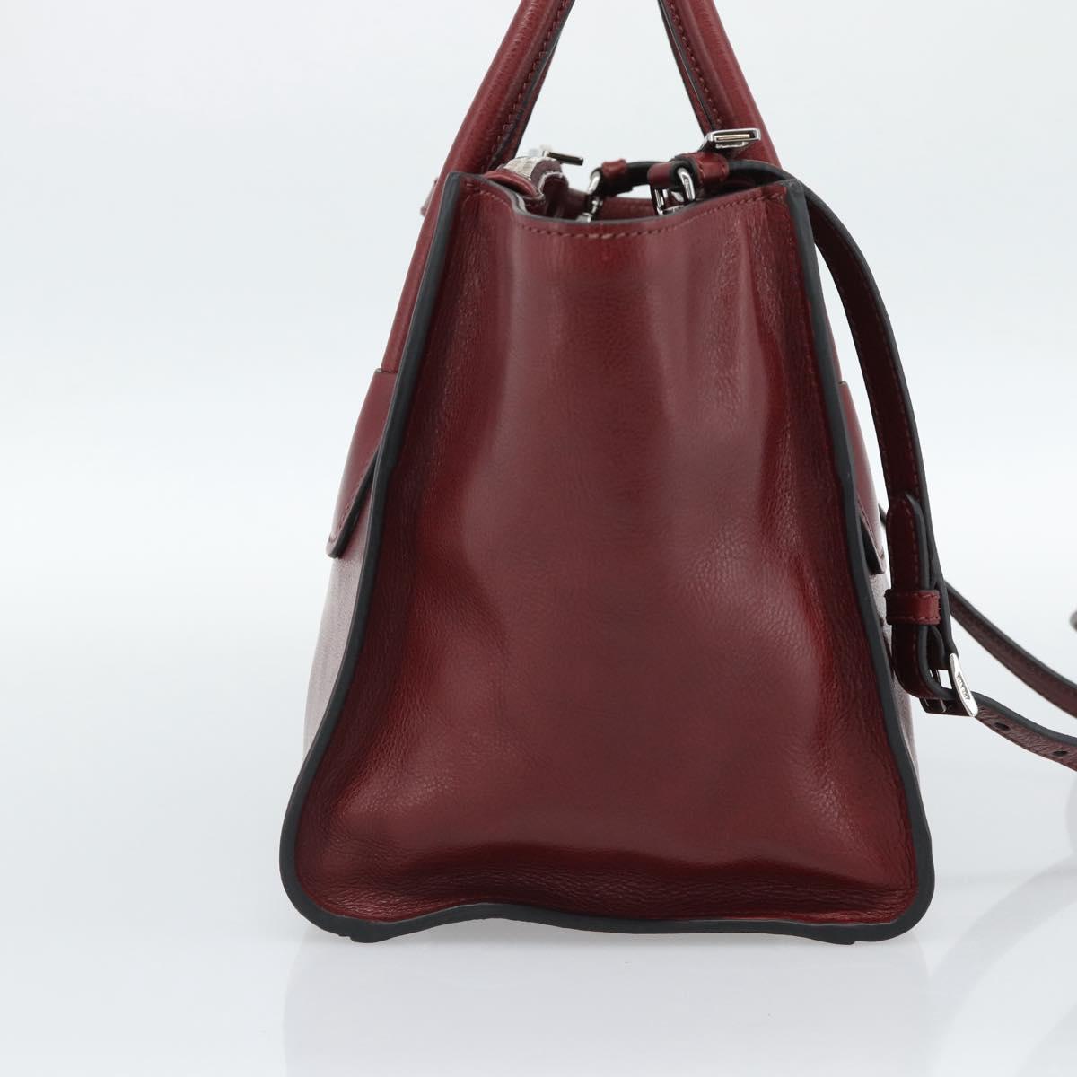 PRADA Hand Bag Leather 2way Red Silver Auth 188750M