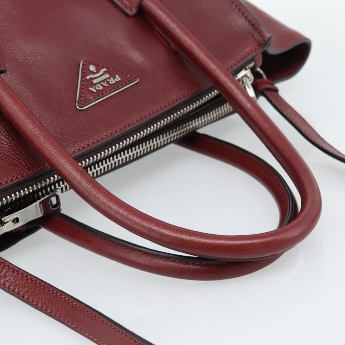 PRADA Hand Bag Leather 2way Red Silver Auth 188750M